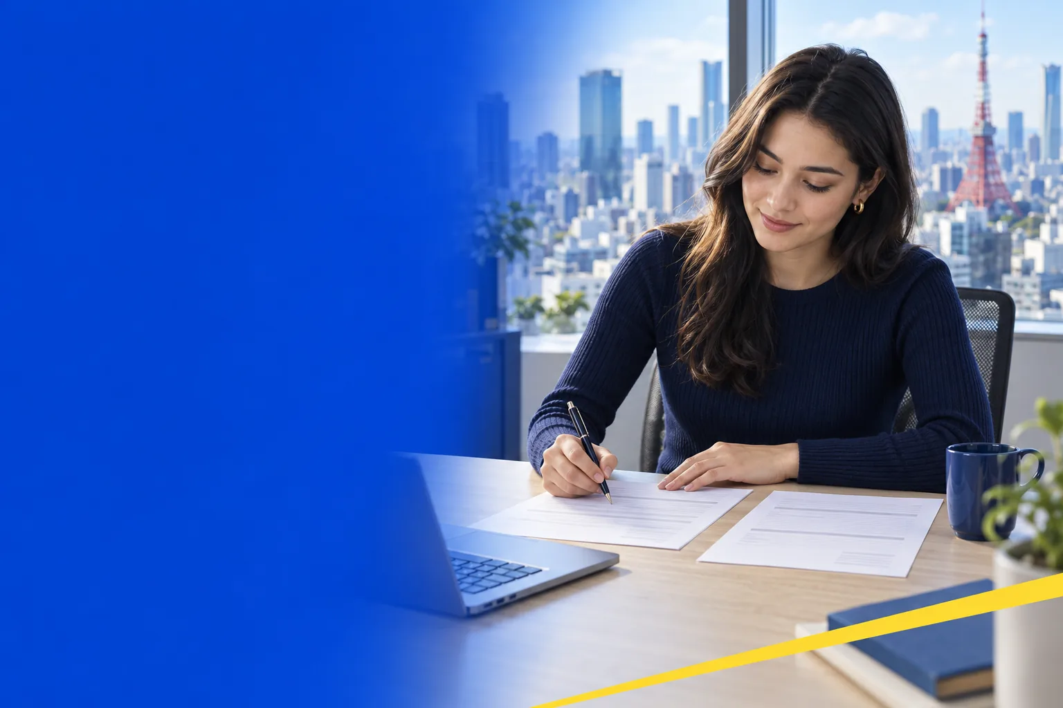 Illustration of a professional preparing application documents